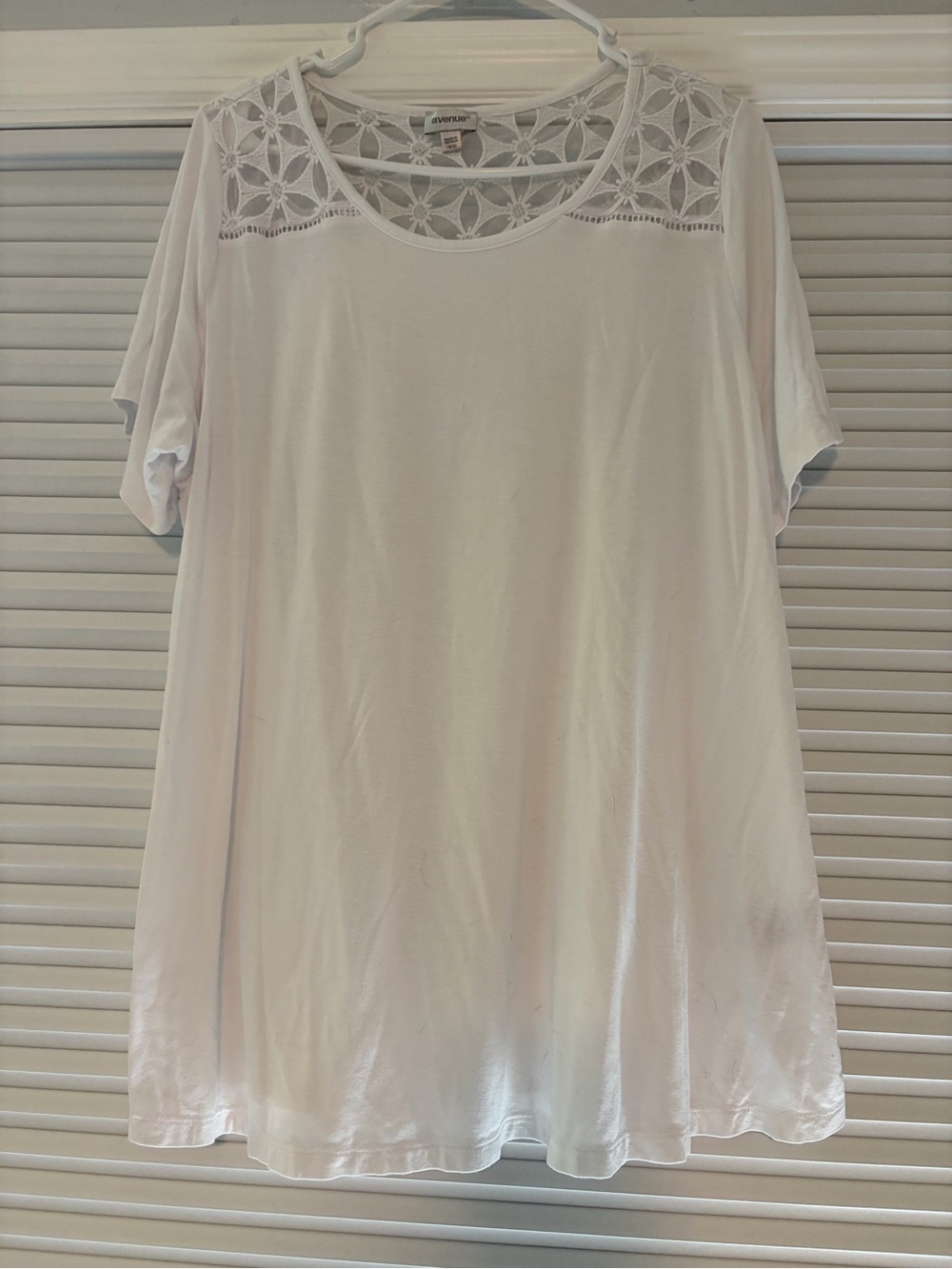 Avenue White Short Sleeve Tee with Crochet Yoke